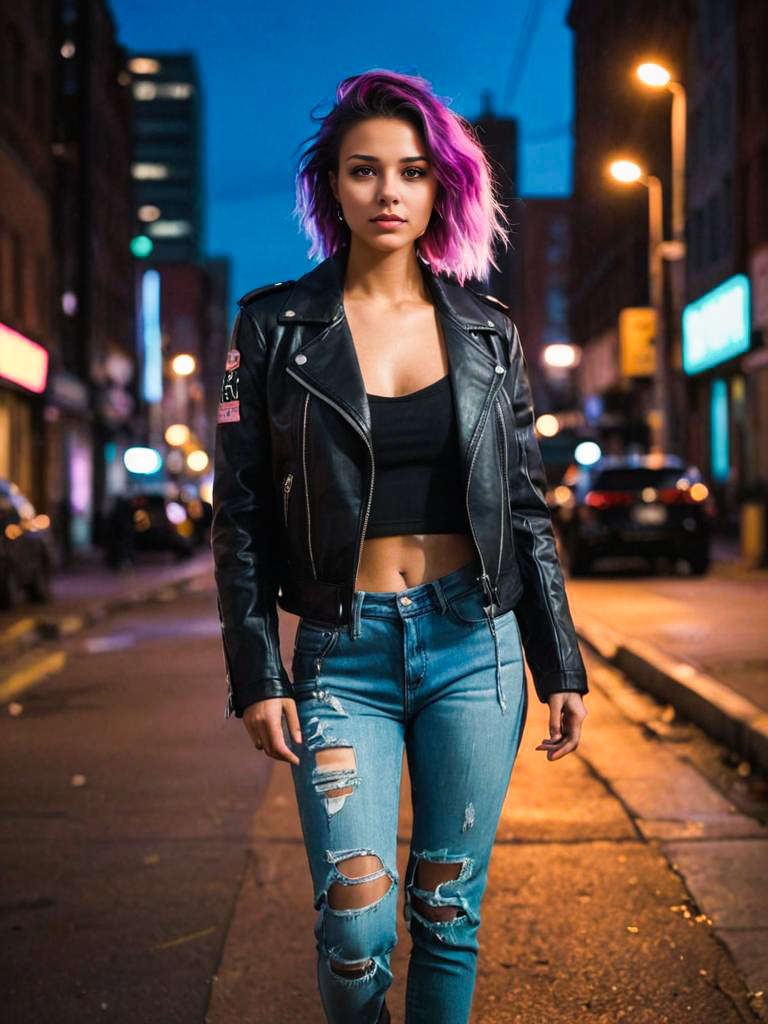 Edgy Woman with Wolf Cut in Urban Setting