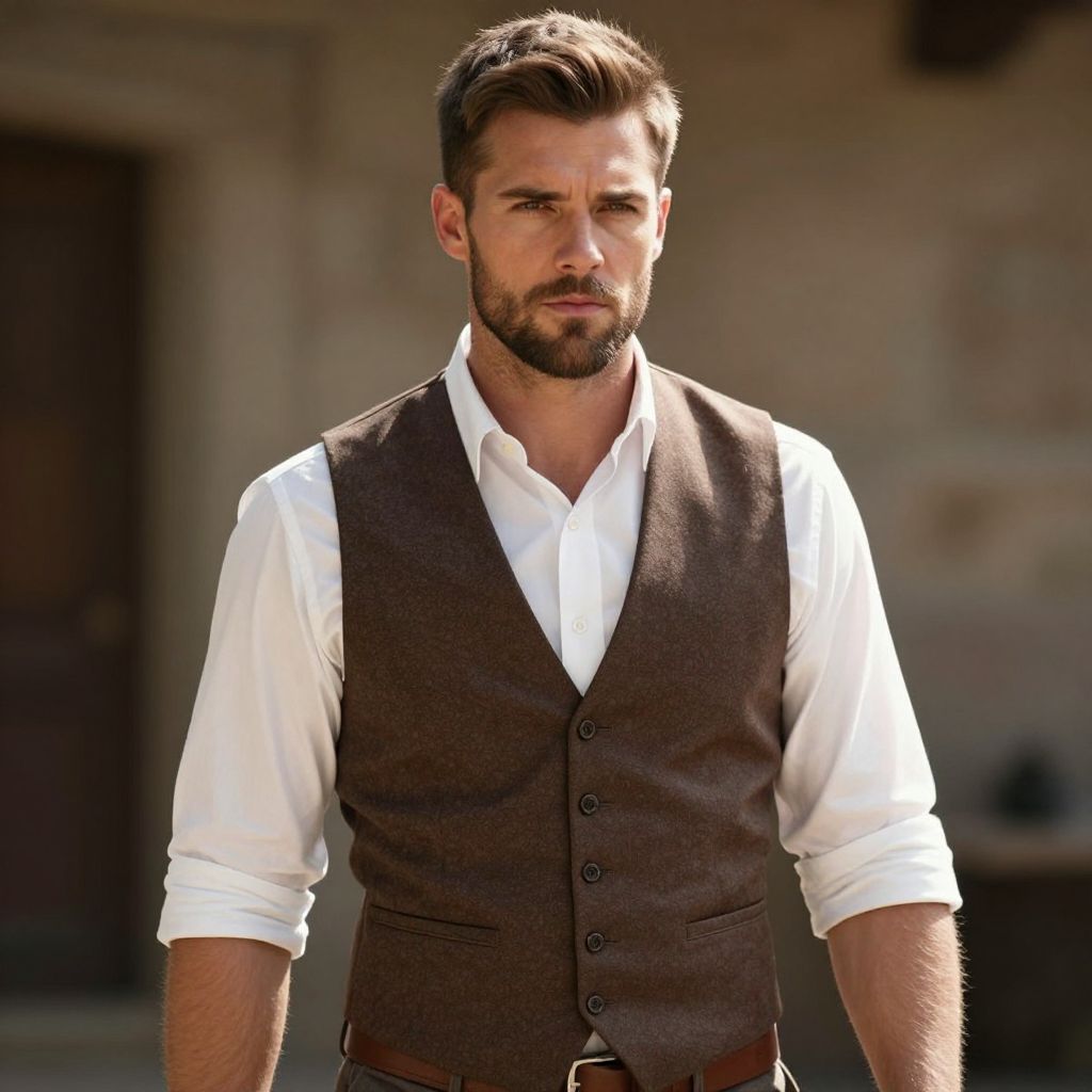 Stylish Man in Brown Waistcoat and White Shirt Portrait