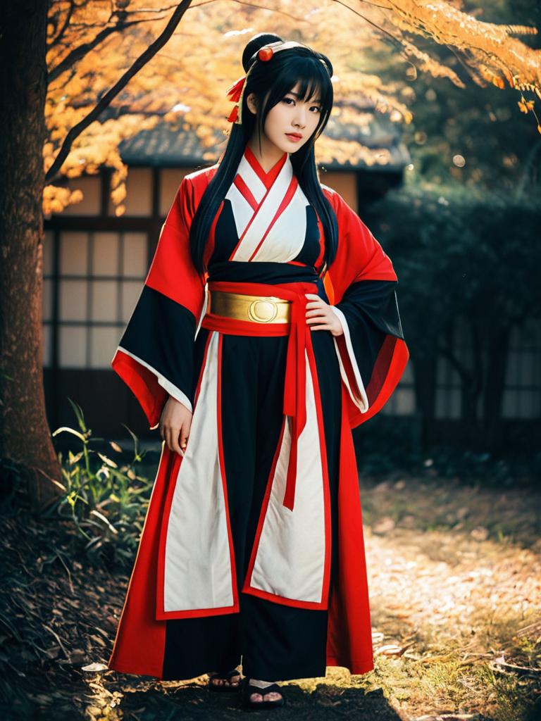 Realistic Photo of Woman in Sango Cosplay Costume Outdoors