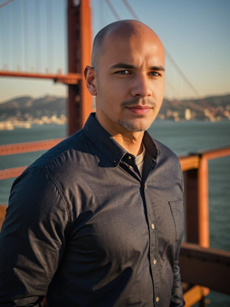 Man at Golden Gate Bridge During Sunset