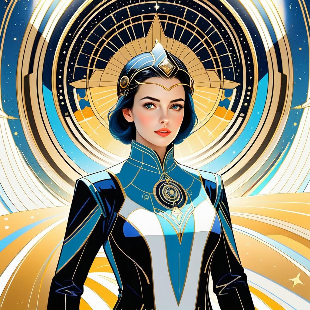 Futuristic Woman in Celestial Setting