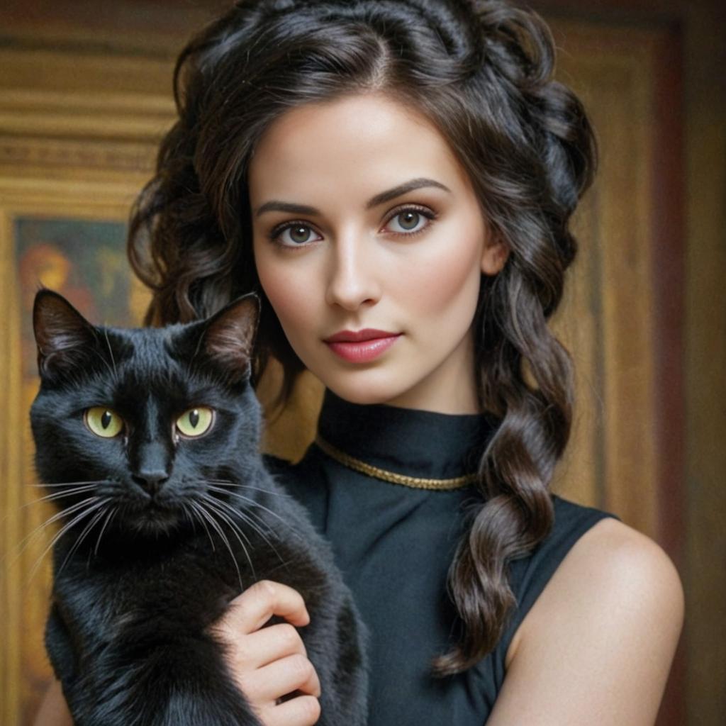 Woman with Black Cat: A Serene Bond