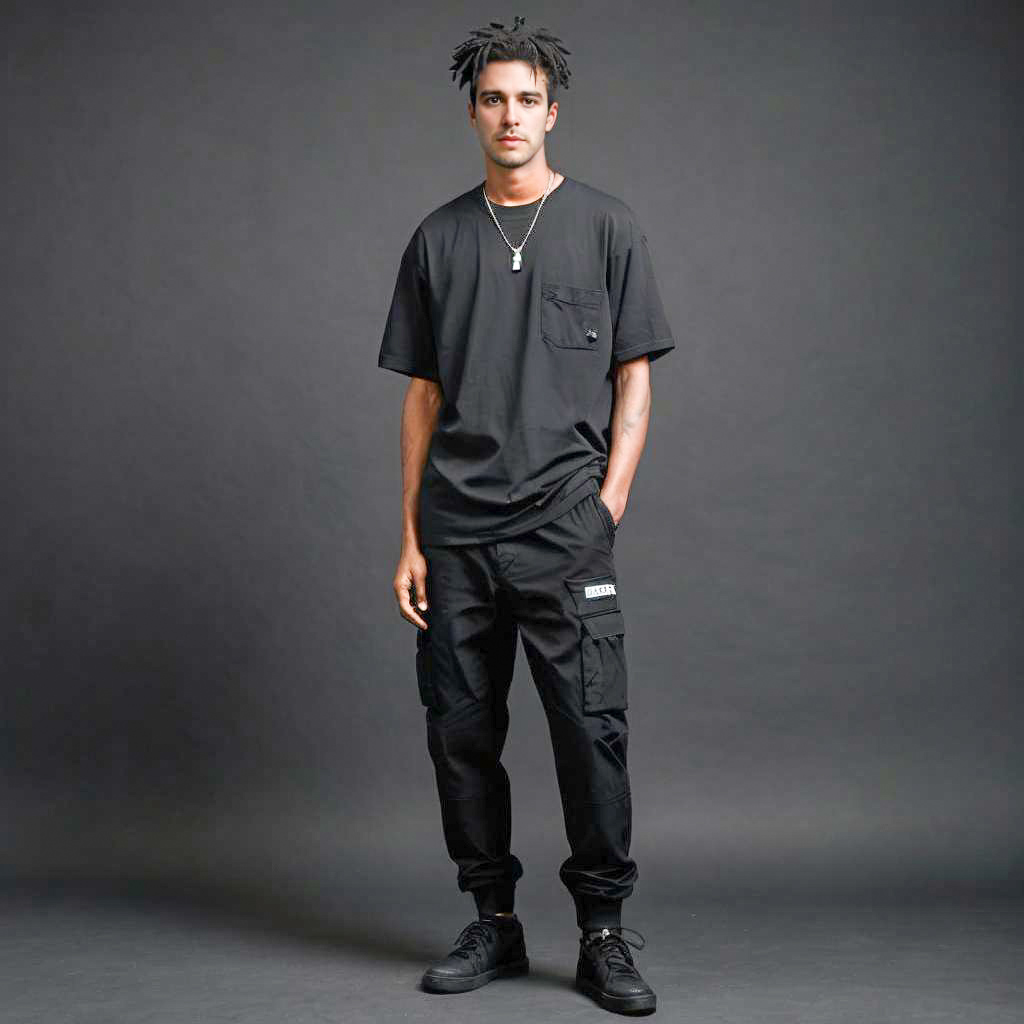 Modern Streetwear Look - Black Oversized T-Shirt & Cargo Pants