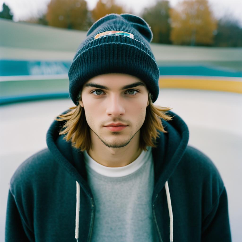 Young Man in Hoodie and Beanie in Urban Setting