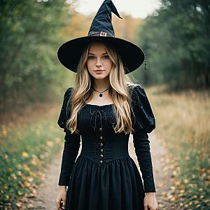 Elegant Witch in Autumn Forest