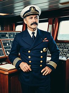 Man in Ship Captain Outfit Waist Up Photorealistic Editorial Photo