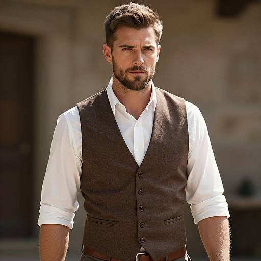 Stylish Man in Brown Waistcoat and White Shirt Portrait