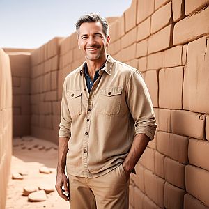 Smiling Man in Sandy Outdoor Setting
