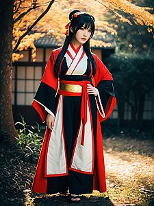 Realistic Photo of Woman in Sango Cosplay Costume Outdoors