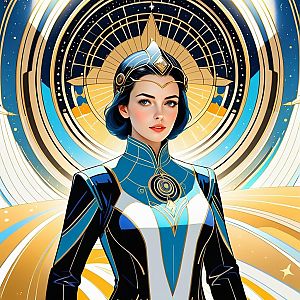 Futuristic Woman in Celestial Setting
