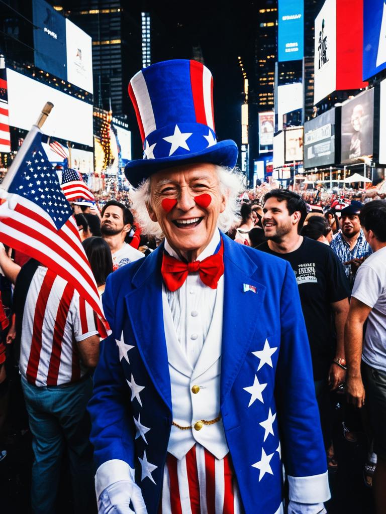 Patriotic Man Celebrating in Urban Setting