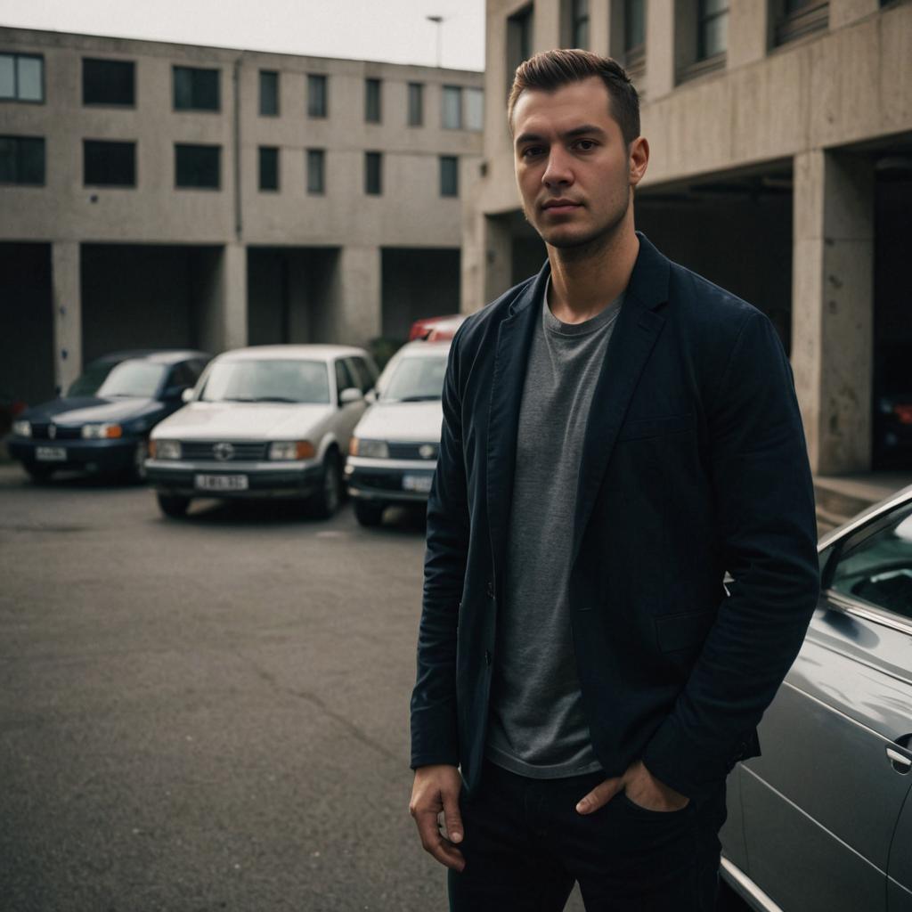 Stylish Man in Urban Parking Lot