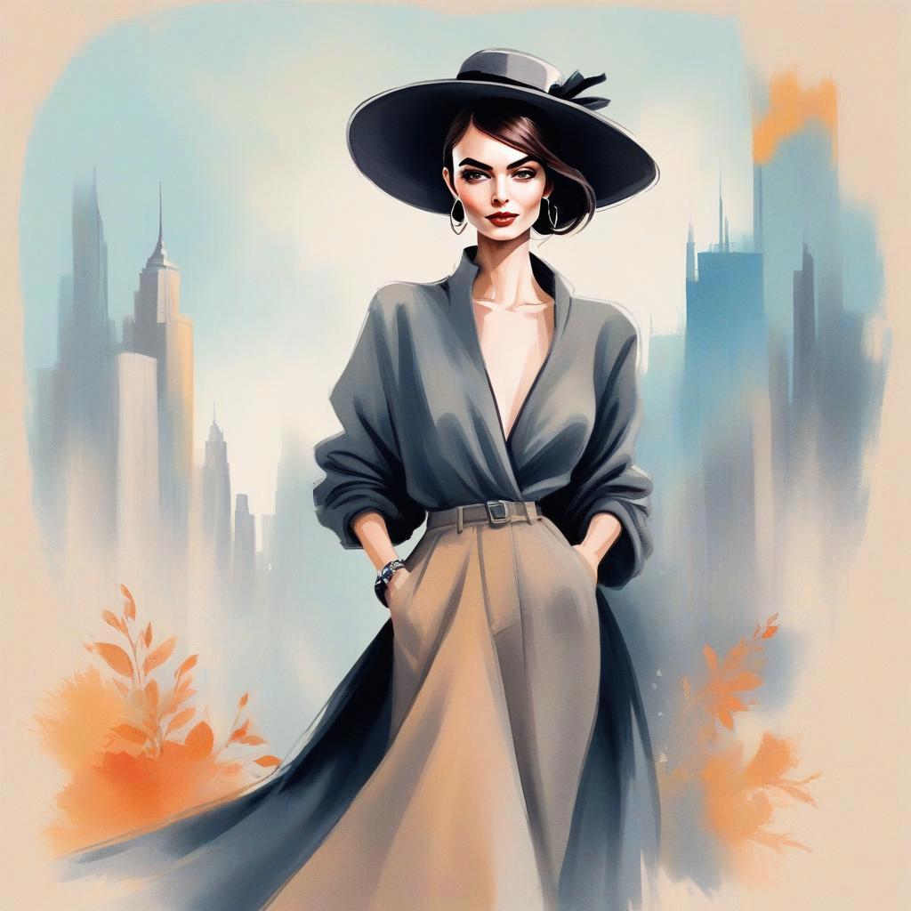 Confident Woman in Chic Outfit Against Urban Backdrop Confident Woman in Chic Outfit Against Urban Backdrop