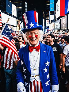 Patriotic Man Celebrating in Urban Setting