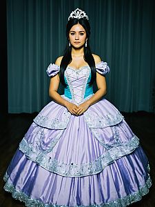 Elegant Quinceañera in Lilac and Turquoise Dress