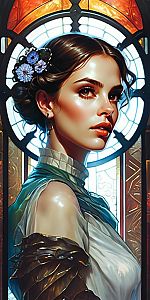 Victorian Woman with Stained Glass Window