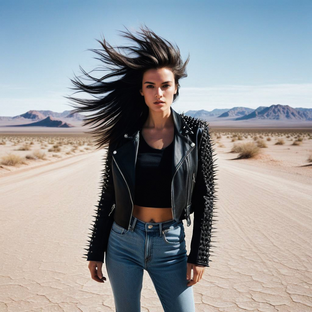 Confident Woman in Desert with Mountains