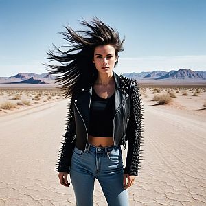 Confident Woman in Desert with Mountains