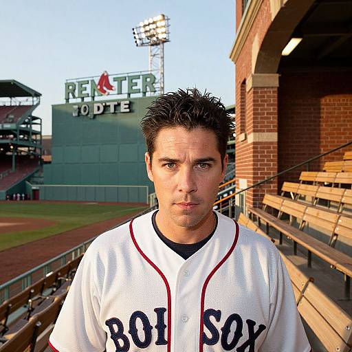 Man Wearing Boston Red Sox Jersey in Fenway Park Stadium