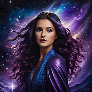 Radiant Woman with Cosmic Background