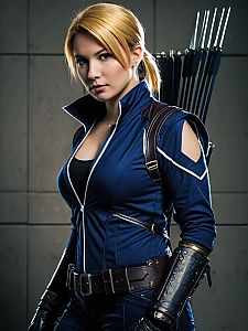 Realistic Riza Hawkeye Cosplay Woman in Blue Tactical Outfit