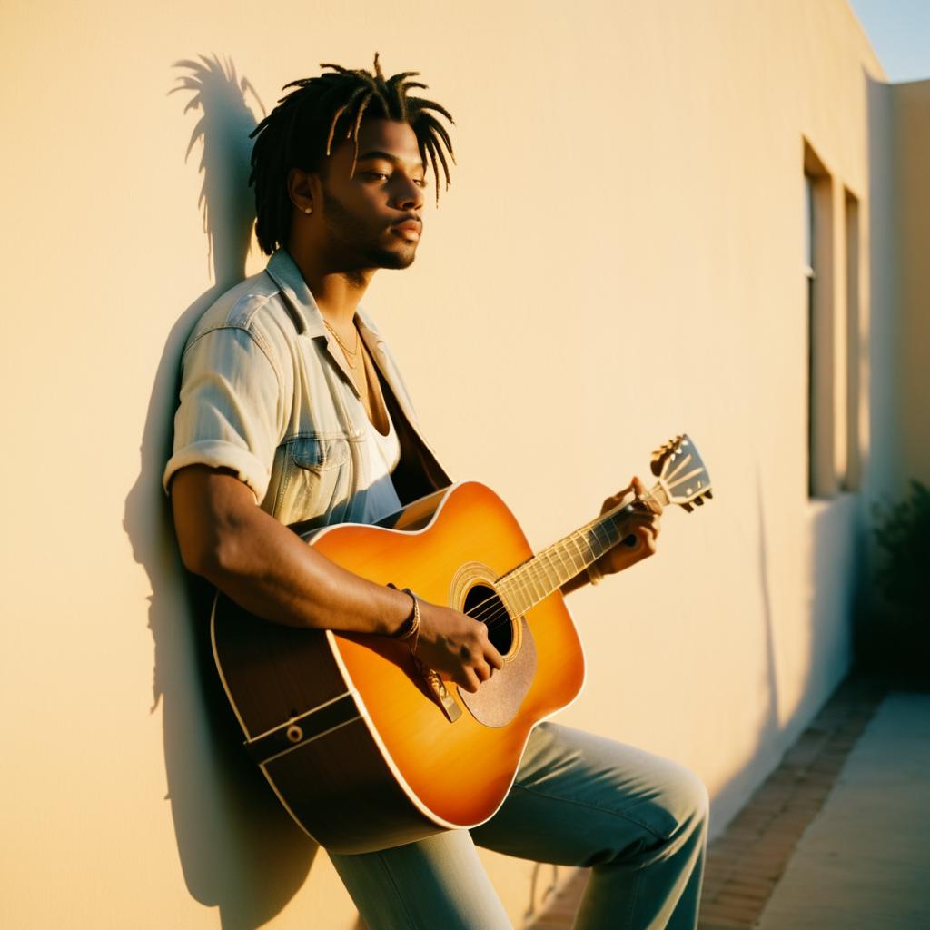 Young Man with Dreadlocks Playing Acoustic Guitar