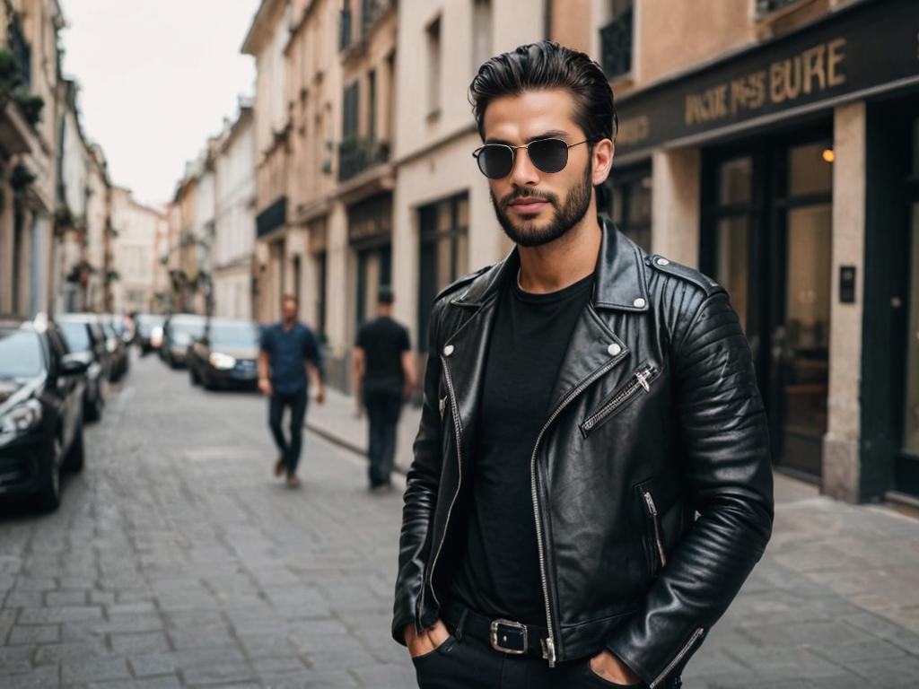 Stylish Biker Man in Urban Setting