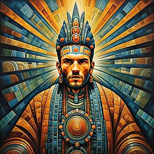 Geometric Tribal Man in Radiant Patterns
