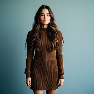 Confident Woman in Brown Sweater Dress