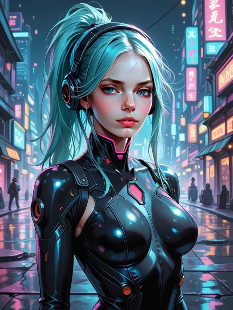 Futuristic Woman in Cyberpunk Street Futuristic Woman in Cyberpunk Street