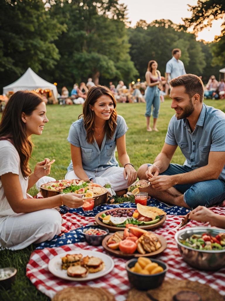 Friends Celebrating 4th of July Picnic