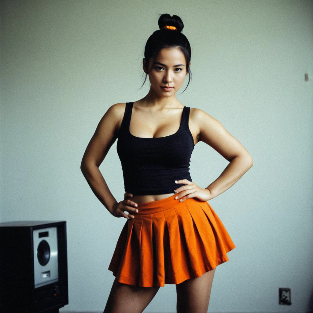 Confident Woman in Black Tank Top and Orange Skirt Confident Woman in Black Tank Top and Orange Skirt