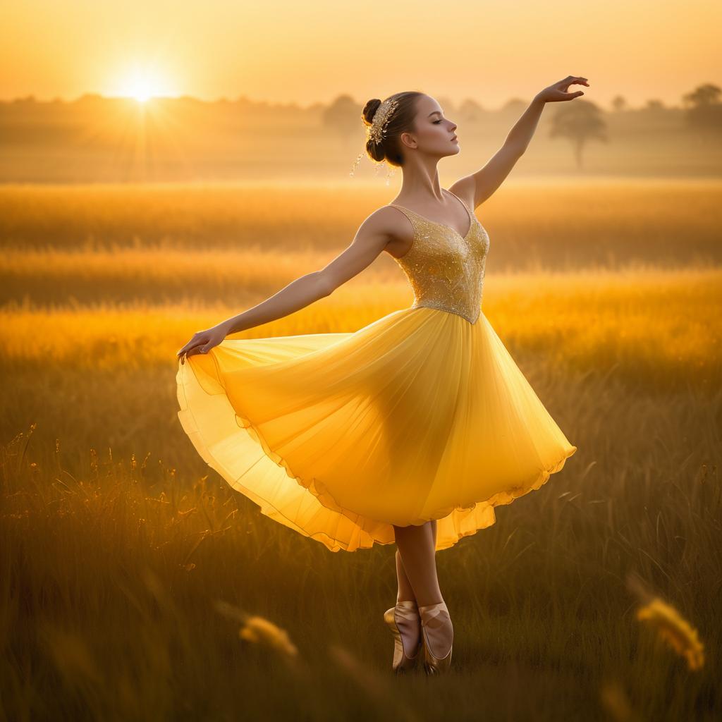 Ballerina in Yellow Dress at Sunset