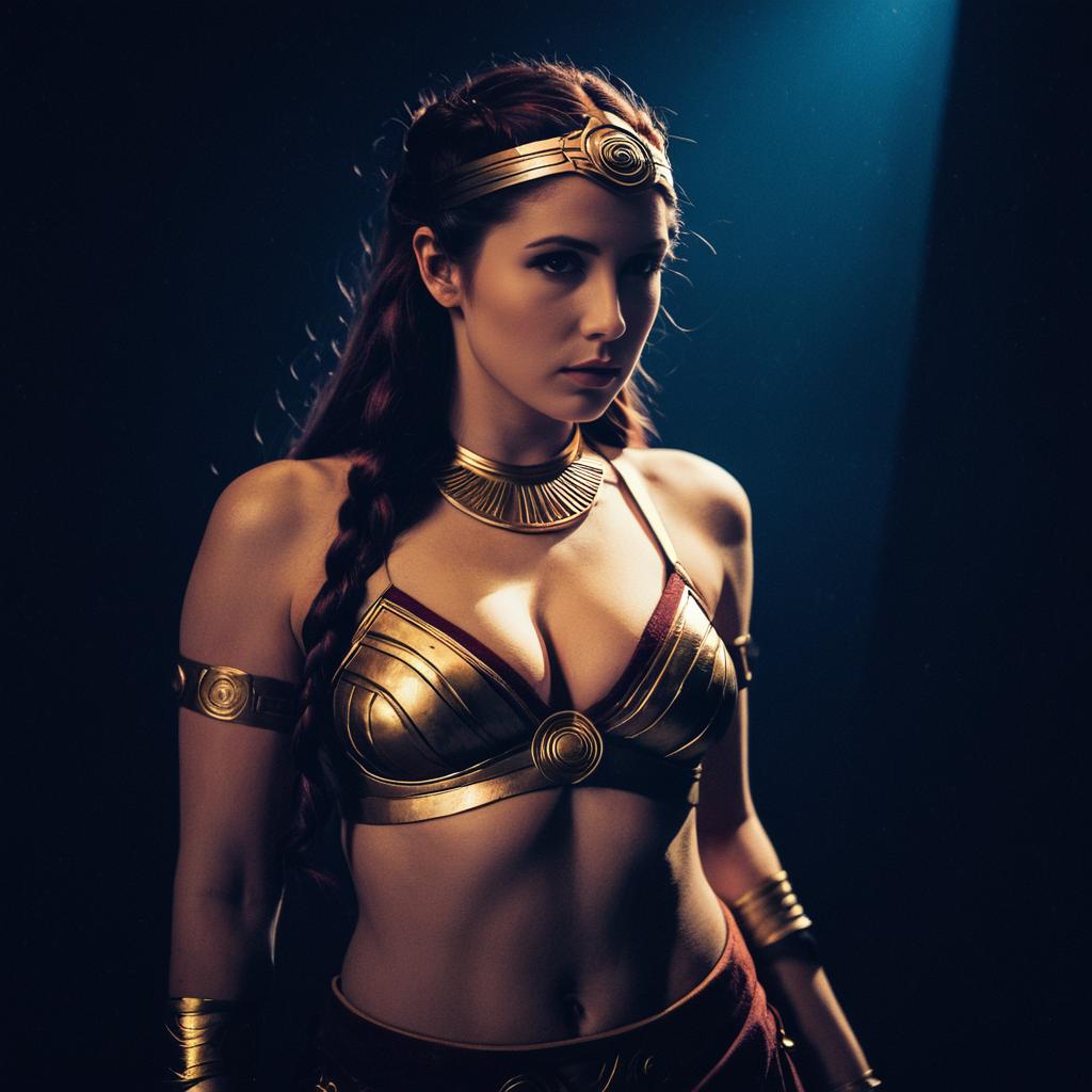 Fantasy Warrior Woman in Golden Armor Costume Portrait