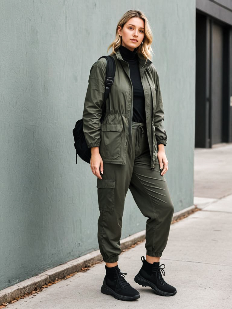 Stylish Woman in Olive Green Outfit