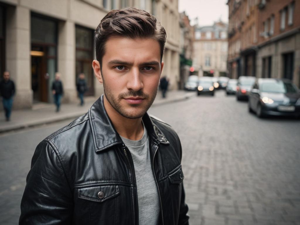 Confident Man in Leather Jacket