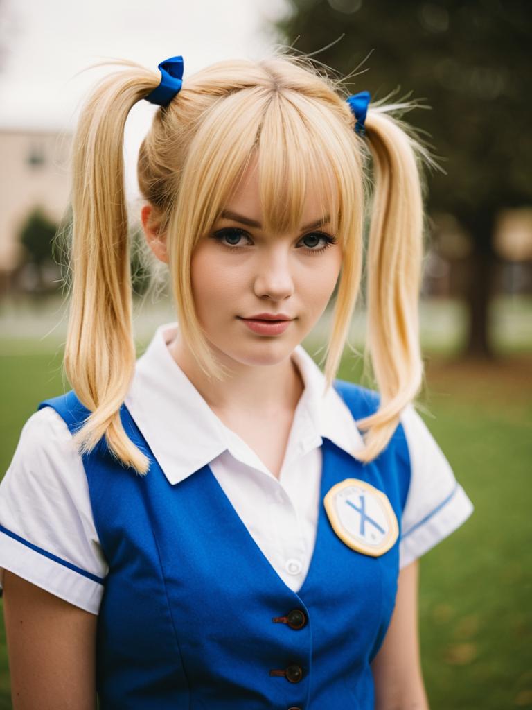 Alice Cartelet Realistic Cosplay Portrait with Blonde Twin Ponytails