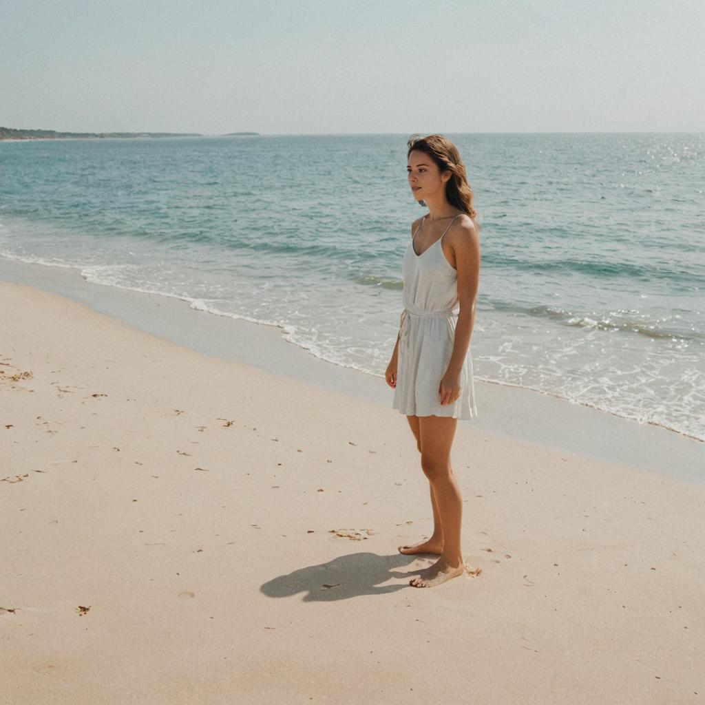 Woman on Sandy Beach by Ocean