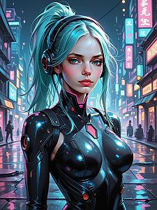 Futuristic Woman in Cyberpunk Street