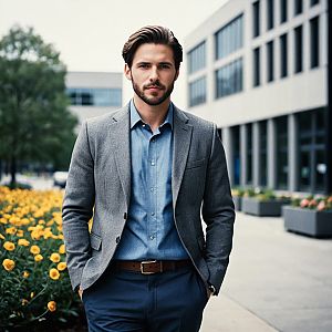 Confident Man in Smart Casual Attire Outdoors