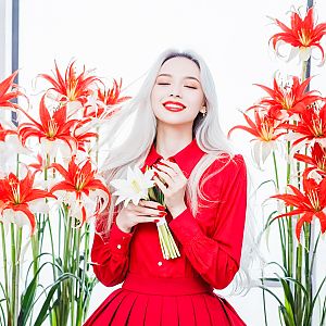 Woman in Red Among Lilies