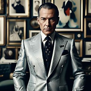 Distinguished Man in Light Gray Suit with Floral Tie
