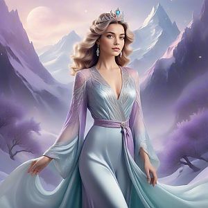 Regal Woman in Mystical Mountain Landscape