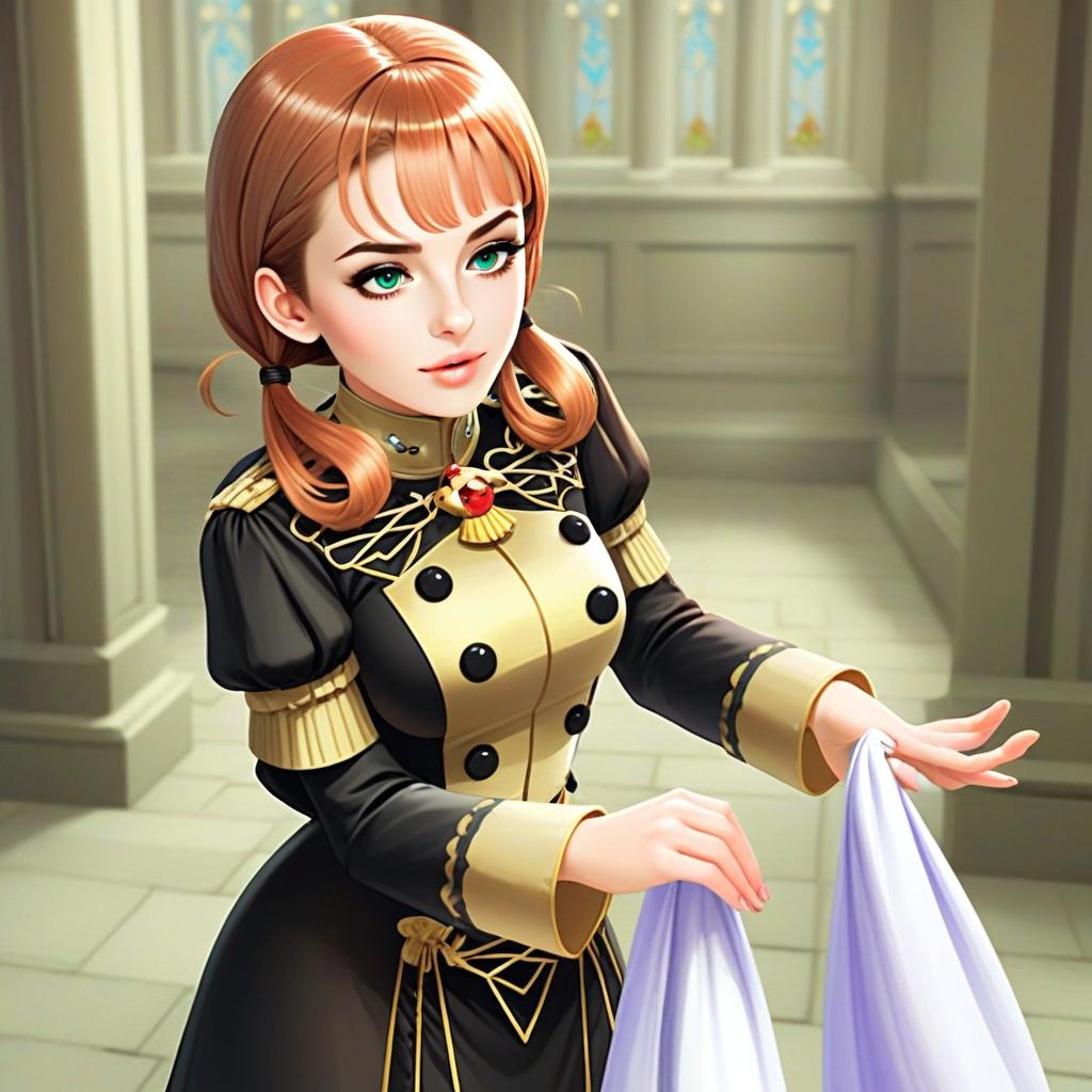 Anime Style Digital Illustration of Woman in Ornate Military Uniform