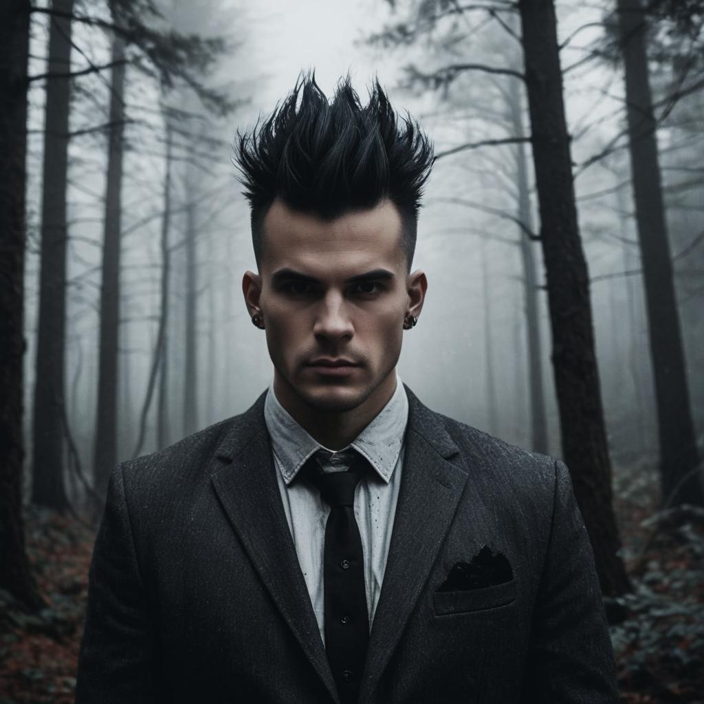 Dramatic Man in Misty Forest Dramatic Man in Misty Forest