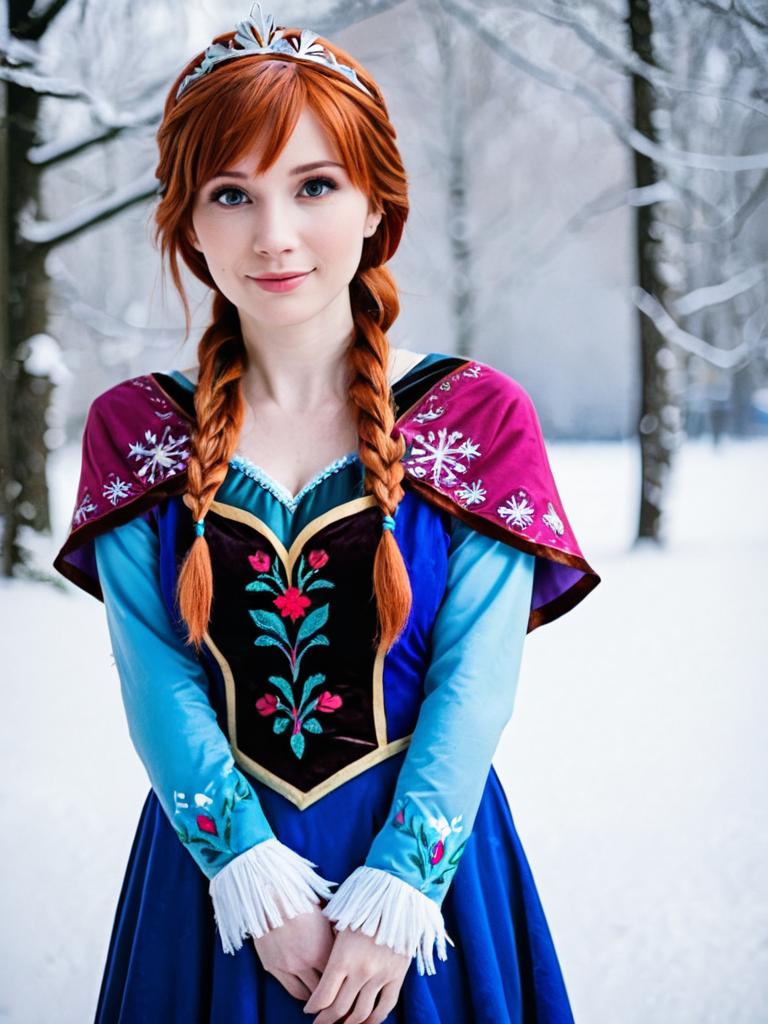 Fantasy Woman in Colorful Costume in Snow