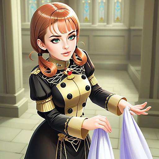 Anime Style Digital Illustration of Woman in Ornate Military Uniform