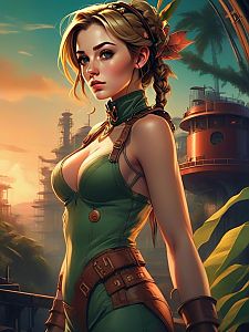Confident Young Woman with Braid and Feathers in Industrial Setting