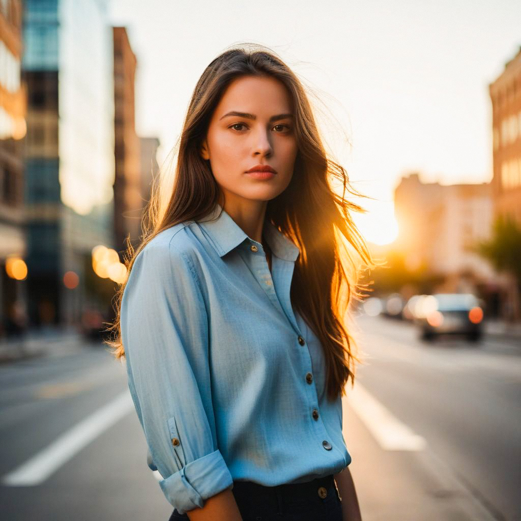 Confident Woman in City at Golden Hour