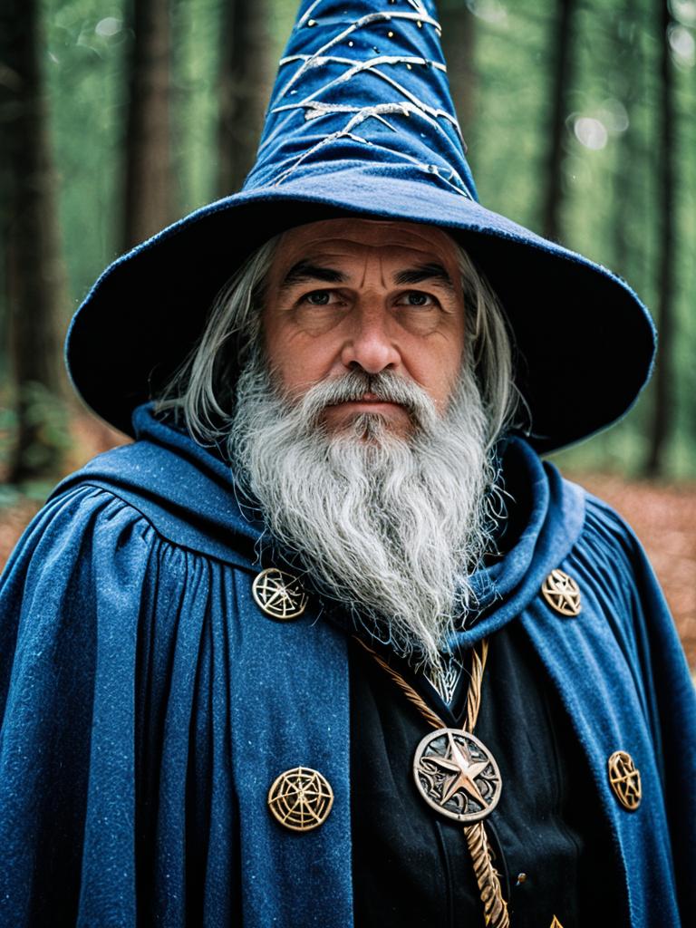 Photorealistic Portrait of Man in Wizard Costume Cosplay Cinematic